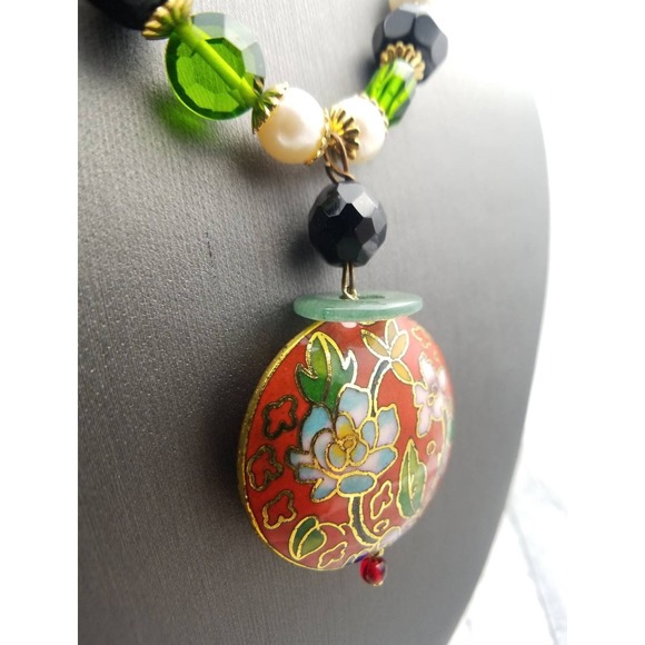 Vintage SARAH COVENTRY Red Enamel Flower Necklace – Vintage Bead Necklace - Picture 4 of 7